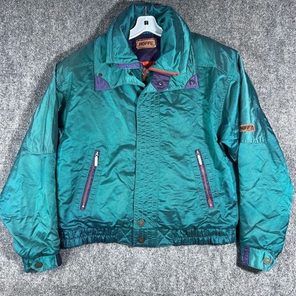 VTG 90s Roffe Men's Skiing Coat Green Purple Iridescent Ski Zip-up Jacket Size M